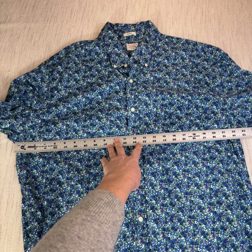J.Crew Secret Wash Mens‎ XL Blue Green Floral Button Down Shirt Classic Fit - Picture 6 of 9